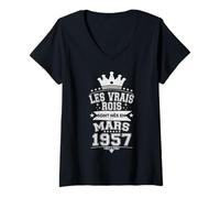 Femme Les Vrais Rois sont Nés en Mars 1957-69 Anniversaire T-Shirt avec Col en V