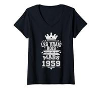 Femme Les Vrais Rois sont Nés en Mars 1959-67 Anniversaire T-Shirt avec Col en V