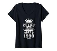 Femme Les Vrais Rois sont Nés en Mars 1998-28 Anniversaire T-Shirt avec Col en V