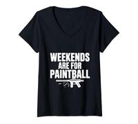 Femme Les Week-Ends sont pour Les Amateurs de Paintball et de Sport T-Shirt avec Col en V