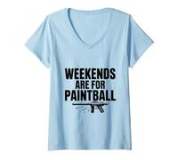 Femme Les Week-Ends sont pour Les Amateurs de Paintball et de Sport T-Shirt avec Col en V
