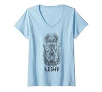 Femme Leshy Forest Spirit Slavic Mythologie païenne Guardian Dark Art T-Shirt avec Col en V
