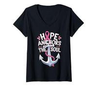 Femme L'espoir de sensibilisation au cancer du sein ancre l'âme T-Shirt avec Col en V
