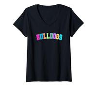 Femme l'esprit des passionnés de la fierté colorée des Bulldogs T-Shirt avec Col en V