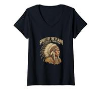 Femme l'esprit des Plaines : Tradition Authentique, Chef autochtone T-Shirt avec Col en V