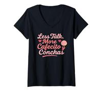 Femme Less Talk More Cafecito y Conchas Funny Latina Coffee T-Shirt avec Col en V