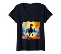 Femme L'estampage des Chevaux T-Shirt avec Col en V