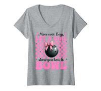 Femme Let A Girl Show You How To Bowl Bowler Girl Mom Mama T-Shirt avec Col en V