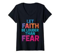 Femme Let Faith Be Louder Than Fear - Inspirational Christian T-Shirt avec Col en V