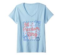 Femme Let Freedom Ring of July, une fête de mariée américaine rétro aux États-Unis T-Shirt avec Col en V