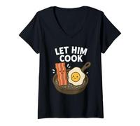 Femme Let Him Cook - Meme de petit déjeuner kawaii Funny Bacon and Egg T-Shirt avec Col en V