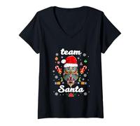 Femme Let It Snow Cool Christmas Night Owl Team Santa Illustration T-Shirt avec Col en V