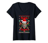 Femme Let It Snow Cool Christmas Night Owl Team Santa Illustration T-Shirt avec Col en V
