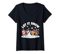 Femme Let It Snow Dab Squad Père Noël, Bonhomme de Neige, Pain d'épices et Renne T-Shirt avec Col en V