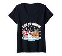 Femme Let It Snow Dab Squad Père Noël, Bonhomme de Neige, Pain d'épices et Renne T-Shirt avec Col en V