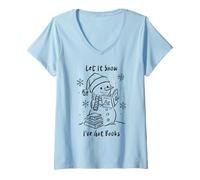 Femme Let It Snow I've Got Books, Cozy Snowman Reading Winter Cute T-Shirt avec Col en V