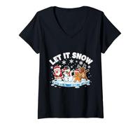 Femme Let It Snow Père Noël, Renne, Bonhomme de Neige, Pain d'épice T-Shirt avec Col en V