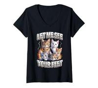 Femme Let Me See Your Feet Cat Meme Y2K Bootleg Unwearable T-Shirt avec Col en V