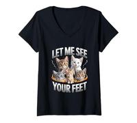 Femme Let Me See Your Feet Cat Meme Y2K Bootleg Unwearable T-Shirt avec Col en V