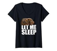 Femme Let Me Sleep Funny Dog Chocolate Lab Labrador Lover Marron T-Shirt avec Col en V