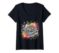 Femme Let Me Teach You A Lesson Teacher Education Joke T-Shirt avec Col en V