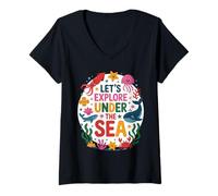 Femme Let’s Explore Under The Sea Cute Ocean Animals Design T-Shirt avec Col en V