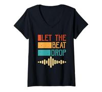 Femme Let The Beat Drop Retro DJ Music Wave Vintage T-Shirt avec Col en V