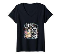 Femme Let The Cat Out of The Bag Idiom Expression Sarcasm - T-Shirt avec Col en V