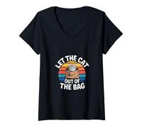 Femme Let The Cat Out of The Bag Idiom Expression Sarcasm - T-Shirt avec Col en V