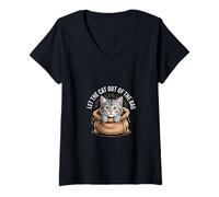 Femme Let The Cat Out Of The Bag Idiom Expression Sarcasm ------- T-Shirt avec Col en V