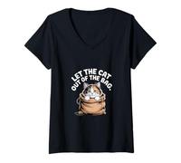 Femme Let The Cat Out Of The Bag Idiom Expression Sarcasm ----- T-Shirt avec Col en V