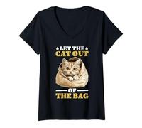 Femme Let The Cat Out Of The Bag Idiom Expression Sarcasm - T-Shirt avec Col en V