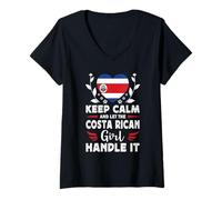 Femme Let The Costa Rican Girl Handle it Costa Rica Flag T-Shirt avec Col en V