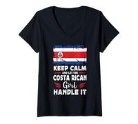 Femme Let The Costa Rican Girl Handle it Costa Rica Flag T-Shirt avec Col en V