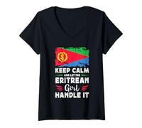 Femme Let The Eritrean Girl Handle it Eritrea Flag T-Shirt avec Col en V