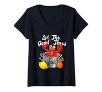 Femme Let The-Good Times Boil Funny Crawfish Boil Mardi Gras Cajun T-Shirt avec Col en V