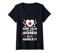 Femme Let The Japanese Girl Handle it Japan Flag T-Shirt avec Col en V