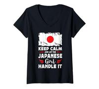 Femme Let The Japanese Girl Handle it Japan Flag T-Shirt avec Col en V