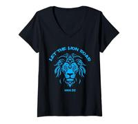 Femme Let The Lion Roar Fidèle Écriture chrétienne T-Shirt avec Col en V