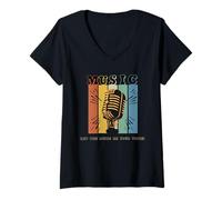Femme Let The Music Be Your Voice Microphone rétro T-Shirt avec Col en V