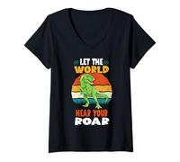 Femme Let The World Hear Your Roar Tyrannosaurus Dinsosaur Trex T-Shirt avec Col en V