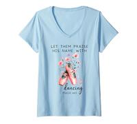 Femme Let Us Praise His Name with Dancing Religious Psalm 149:3 T-Shirt avec Col en V