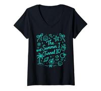 Femme L'été où J'Ai fêté Mes 10 Ans, Tropical Beach T-Shirt avec Col en V