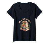 Femme Let's All Go to The Library Temps de Lecture du Livre |- T-Shirt avec Col en V