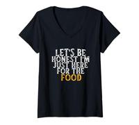 Femme Let's Be Honest I'm Just Here for The Food T-Shirt avec Col en V