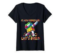 Femme Let's Build Funny Blocks Bricks Toy Lovers Master Builder T-Shirt avec Col en V