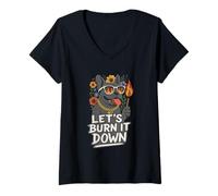 Femme Let's Burn It Down Bouledogue français Amusant T-Shirt avec Col en V