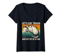 Femme Let's Eat Trash and Get Hit by A Car Retro Vintage Opossum T-Shirt avec Col en V