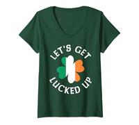 Femme Let's Get Lucked Up Shamrock St. Patrick Day Irish Funny T-Shirt avec Col en V