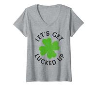 Femme Let's Get Lucked Up Shamrock St. Patrick Day Irish Funny T-Shirt avec Col en V